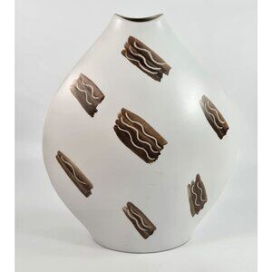 Vintage 1950s MCM American Studio Pottery Vase Ovoid White Brown 12"